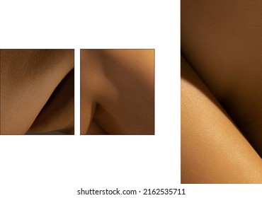 Creative art. Detailed texture of human female skin. Set with closeup images of part of woman's body. Skincare, bodycare, healthcare concept. Photography. Design for abstract poster