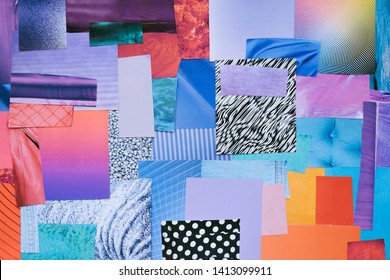 Creative art mood board. Handmade modern collage made of magazines and colorful paper cut clippings. Mixed texture background with space for text. - Shutterstock ID 1413099911