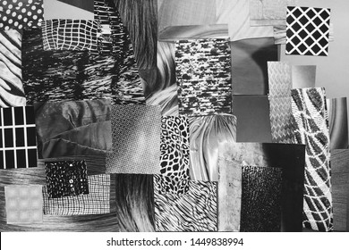 Creative art mood board. Handmade modern collage made of magazines and monochrome paper cut clippings. Mixed texture background with space for text. Black and white. - Shutterstock ID 1449838994