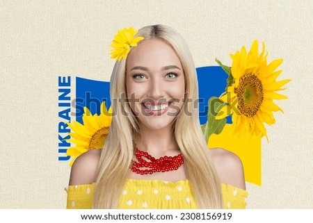 Creative artwork template collage of charming lady ukrainian patriot wear tradition decor advertise stand with ukraine pray for victory