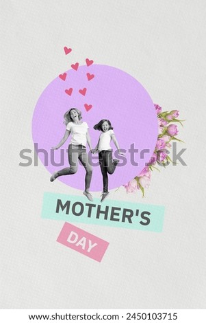Creative artwork template collage of cute mom daughter have fun mother day feel love celebration concept unusual fantasy billboard comics