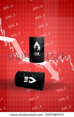 Creative artwork template sketch 3D collage of oil industry barrel arrow graphics fossil fuel investor finance inflation down bankruptcy