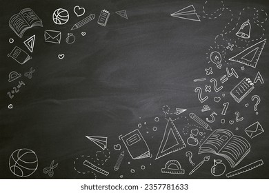 Creative back to school sketch on chalkboard wall backdrop with mock up place. Education and knowledge concept - Powered by Shutterstock