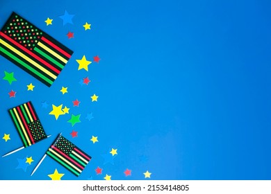 Creative Background For  Juneteenth African American Holiday Celebrating Freedom. Black Liberation African American Flags And Stars