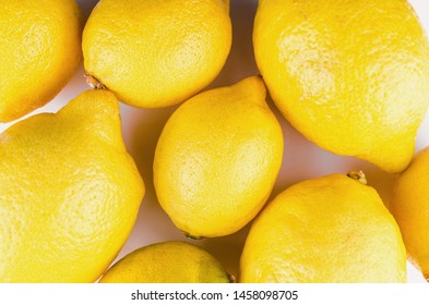 Creative Backgrounds Made From Summer Tropical Fruits, Grapefruit, Tangerines, Lemons, Lime With A Yellow Background, The Concept Of Food. Lying Flat, Top View, Photocopy Room
