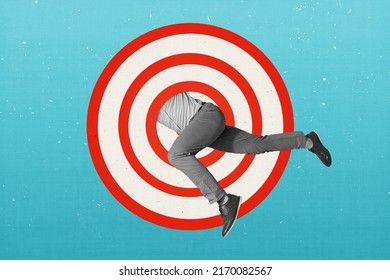 Creative banner collage of determined businessman move get inside target achieving financial worker goals isolated