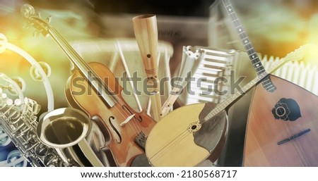 Creative banner design. Set of different musical instruments