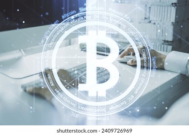 Creative Bitcoin concept with hands typing on computer keyboard on background. Double exposure - Powered by Shutterstock - Get 15% off with code: PIKWIZARD15
