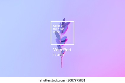 Creative botanic neon background with leaves. Minimalistic vibrant picture for article, banner or poster. Trendy colors of 2022 year - Very Peri. - Shutterstock ID 2087975881