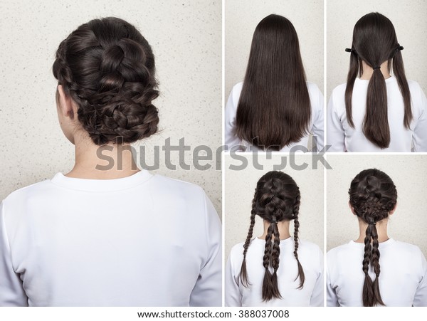 Creative Braided Hairdo Long Hair Tutorial Stock Photo Edit