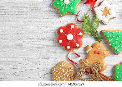 Creative Christmas Cookies On Wooden Background