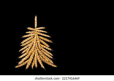 Creative Christmas tree made of wheat ears on a black background.Christmas and New Year flat lay.Copy space for text. - Shutterstock ID 2217416469