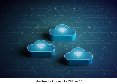 Creative Cloud technology icon on abstract mainboard background