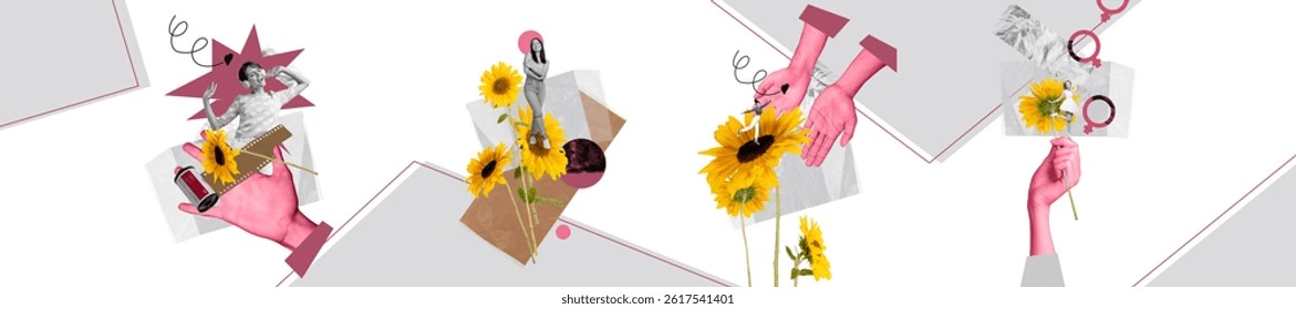 Creative collage composition featuring artistic designs and vibrant visual artwork using modern trends and graphic illustrations
