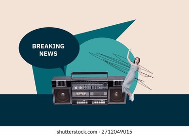 Creative collage of digital frame with bold news bubble concept of modern communication fake news breaking news.