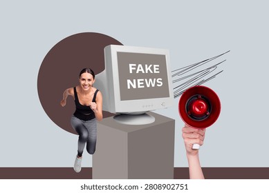 Creative collage of digital frame with bold news bubble concept of modern communication fake news breaking news.