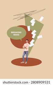 Creative collage of digital frame with bold news bubble concept of modern communication fake news breaking news.