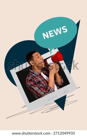 Creative collage of digital frame with bold news bubble concept of modern communication fake news breaking news.
