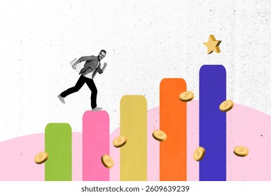 Creative collage featuring a graph design with a running figure showcasing innovation and success in modern visual art