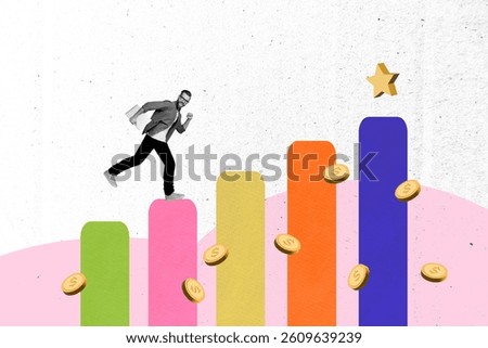 Creative collage featuring a graph design with a running figure showcasing innovation and success in modern visual art
