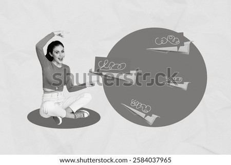 Similar – Image, Stock Photo Positive girl in plane near window