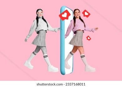 Creative collage poster banner of lady influencer retouch herself using website apps for many like notification on instagram - Powered by Shutterstock - Get 15% off with code: PIKWIZARD15