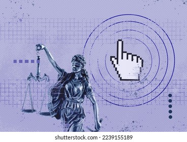 Creative collage statue Themis with scales of justice 