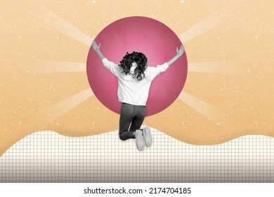 Creative collate picture of praying person black white gamma stand knees huge ball instead sun - Shutterstock ID 2174704185
