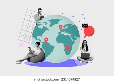 Creative composite concept collage photo of excited focused people working in big intranational company online isolated drawing background - Powered by Shutterstock - Get 15% off with code: PIKWIZARD15