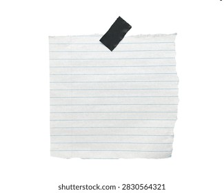 Creative composition featuring dark block on torn lined paper sheet with rectangular object placed
