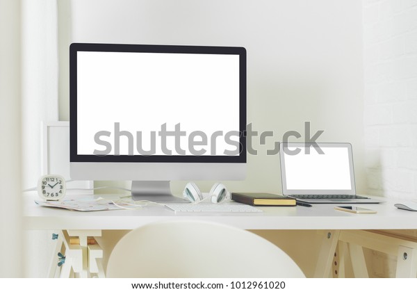 Creative Contemporary Desk Top Clean Laptop Stock Photo Edit Now