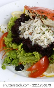 Creative Crab Meat Salad With Crab Shell And Tomato Claws