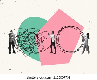 Creative Design. Business People, Employees Helping Colleague To Solve Problems. Unravel The Tangle Of Difficluties. Concept Of Business, Career Develpopment, Success, Assistance, Help, Teamwork