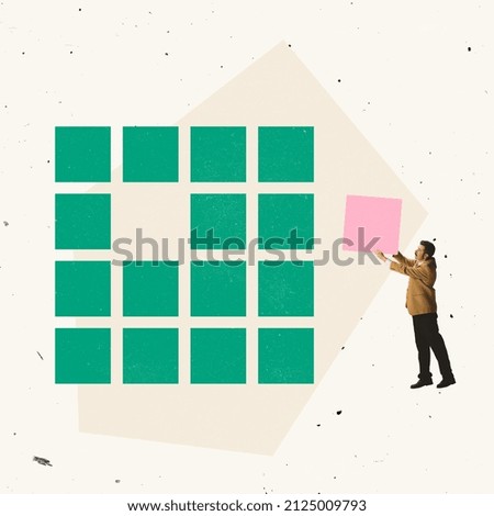 Creative design. Businessman adding missing part, puzzle symbolizing working edits and final project changes. Well done work. Concept of business, success, brainstorming process, deadline
