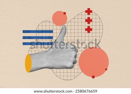 Creative design composite trend artwork collage of sign gesture body language hand finger thumb like fine agree success yes recommend