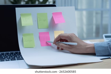 Creative designer sketching and coding website wireframes for smartphone application UX UI designer developing mobile app layout, user interface, and responsive design concepts.