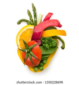 Creative diet food healthy eating concept photo of human heart made of fresh fruits and vegetables full of vitamins romance love valentine holiday on white background. - Shutterstock ID 1350228698