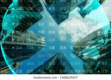 Creative digital globe with forex chart on blurry city background with skyscraper. Global trade and economy concept. Double exposure - Powered by Shutterstock - Get 15% off with code: PIKWIZARD15