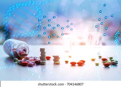 Creative digital medical background. Medicine and innovation concept. Double exposure 