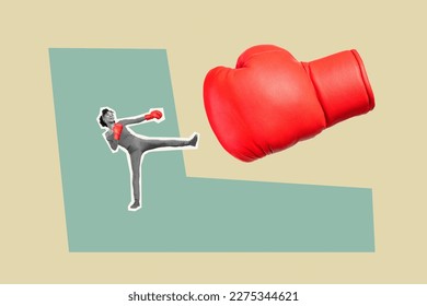 Creative drawing 3d sketch collage picture of sportive girl practicing ave box courses combat sport isolated on painted background