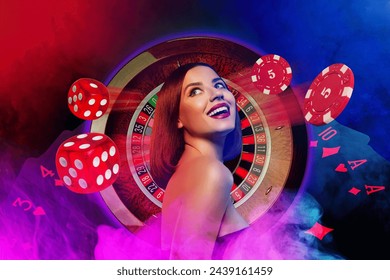 Creative drawing collage picture of stunning young female shoulders off casino concept dice chips playing roulette - Powered by Shutterstock