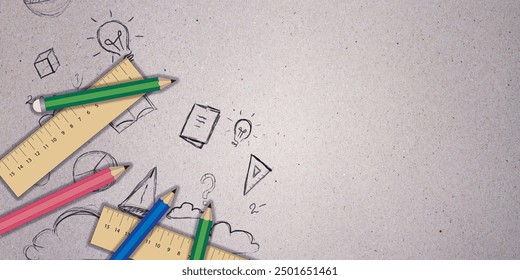 Creative educational sketch on concrete wall background with mock up place. Back to school concept - Powered by Shutterstock