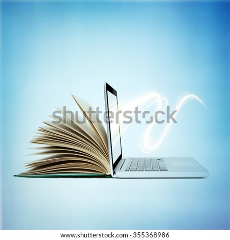 creative E-learning Concept. Book and Laptop.