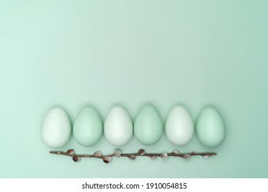 Creative flat lay photo of easter eggs on colorful background