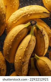 Creative food concept. Fresh yellow banana bananas adorned with glistening water droplets seamless. mock up. view. top. flat lay	
