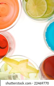 Creative frame made of different glasses with alcohol