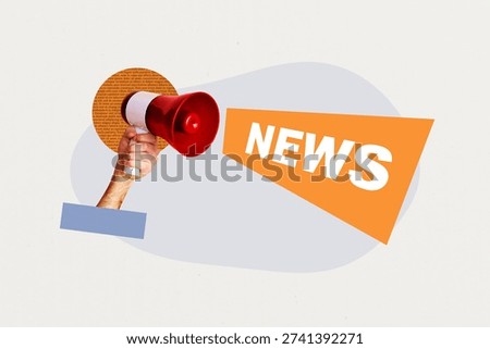 Creative full art image collage of human hand hold megaphone fake news propaganda misleading proclaim spam disinformation.