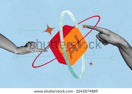 Creative full artwork collage of hands point index finger artificial intelligence app software innovation modern cyber icon