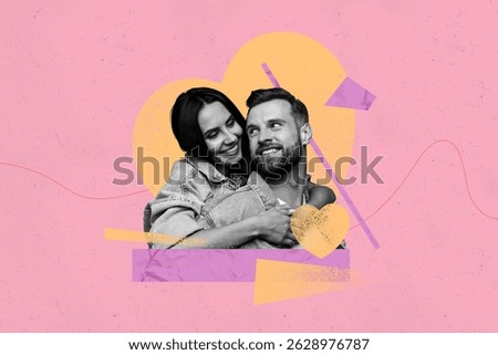 Creative full artwork collage of two happy girl guy sit together love feelings family bonding boyfriend girlfriend couple date