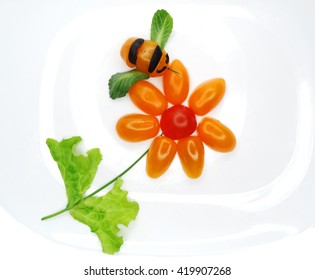 creative funny vegetable food snack with tomato bee on flower form - Powered by Shutterstock